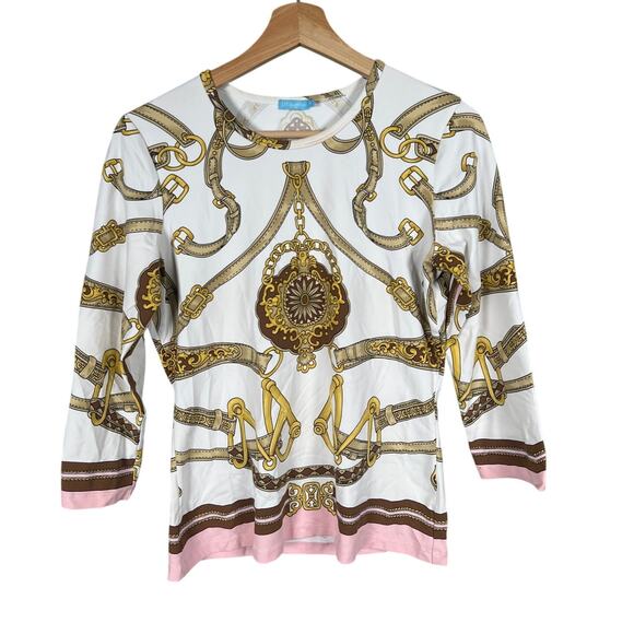 J. McLaughlin Signature Top Cream/Brown Westminster Women Size S - Picture 1 of 7